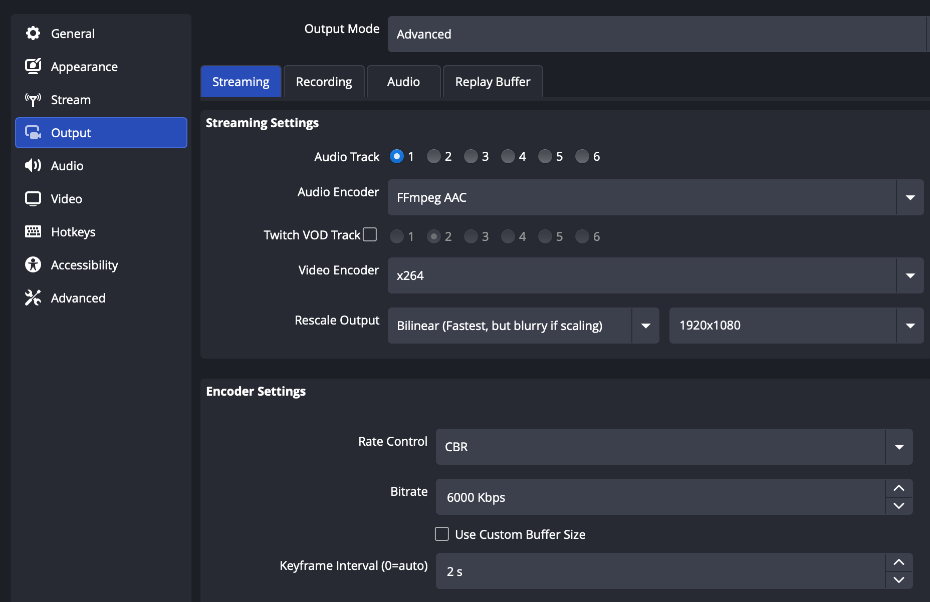 obs streaming and encoder settings