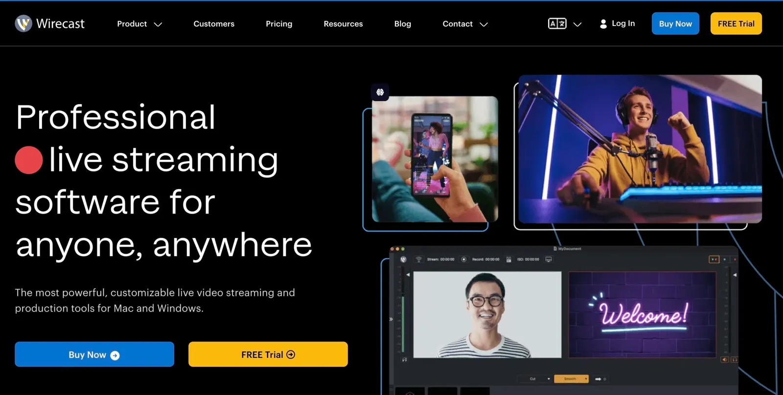 Wirecast homepage presenting its professional live streaming software for Mac and Windows as an alternative to the OBS encoder