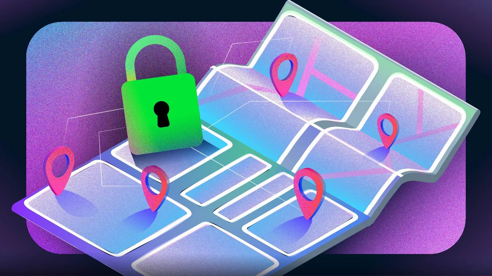 Geo-blocking concept image with secure access control across different locations